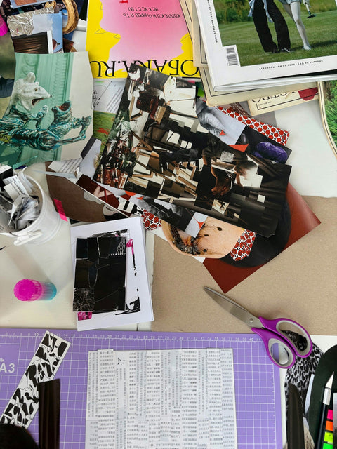 Fotografía referencial de una mesa con recortes y materiales de collage. Tasha Kostyuk / Unsplash; no corresponde a una actividad de World Collage Day.