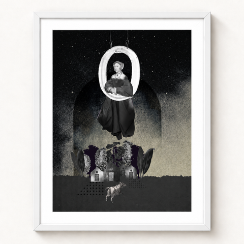 Oscuridad · mockup de referencia con marco blanco y paspartú blanco.