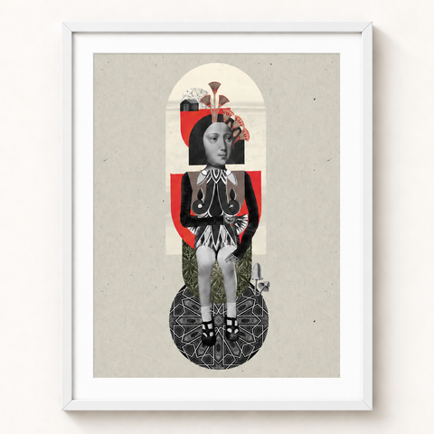 Reina · mockup de referencia con marco blanco y paspartú blanco.