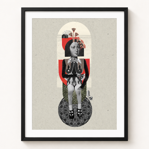 Reina · mockup de referencia con marco negro y paspartú blanco.