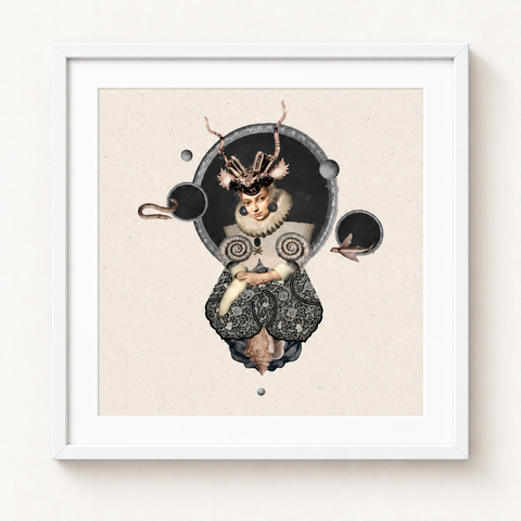 Órbita · mockup de referencia con marco blanco y paspartú blanco.