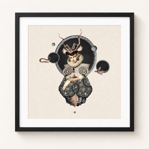 Órbita · mockup de referencia con marco negro y paspartú blanco.