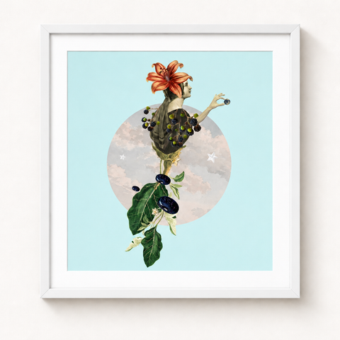 La flor · mockup de referencia con marco blanco y paspartú blanco.