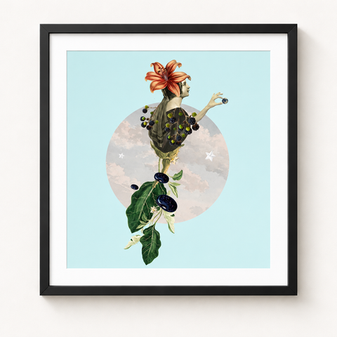 La flor · mockup de referencia con marco negro y paspartú blanco.