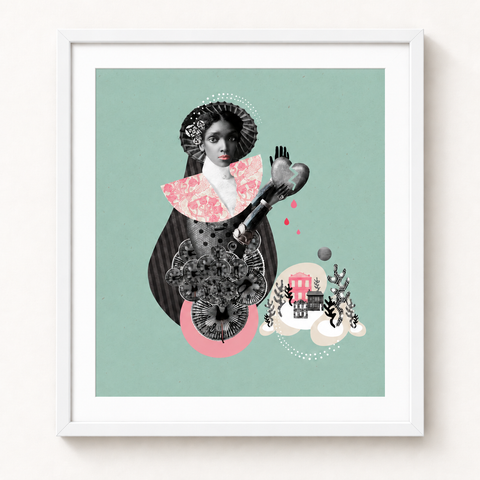 Mi corazón roto · mockup de referencia con marco blanco y paspartú blanco.