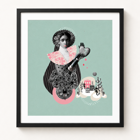 Mi corazón roto · mockup de referencia con marco negro y paspartú blanco.