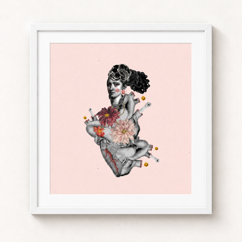 Revolución de corazón · mockup de referencia con marco blanco y paspartú blanco.