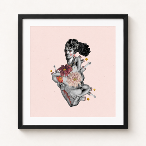 Revolución de corazón · mockup de referencia con marco negro y paspartú blanco.